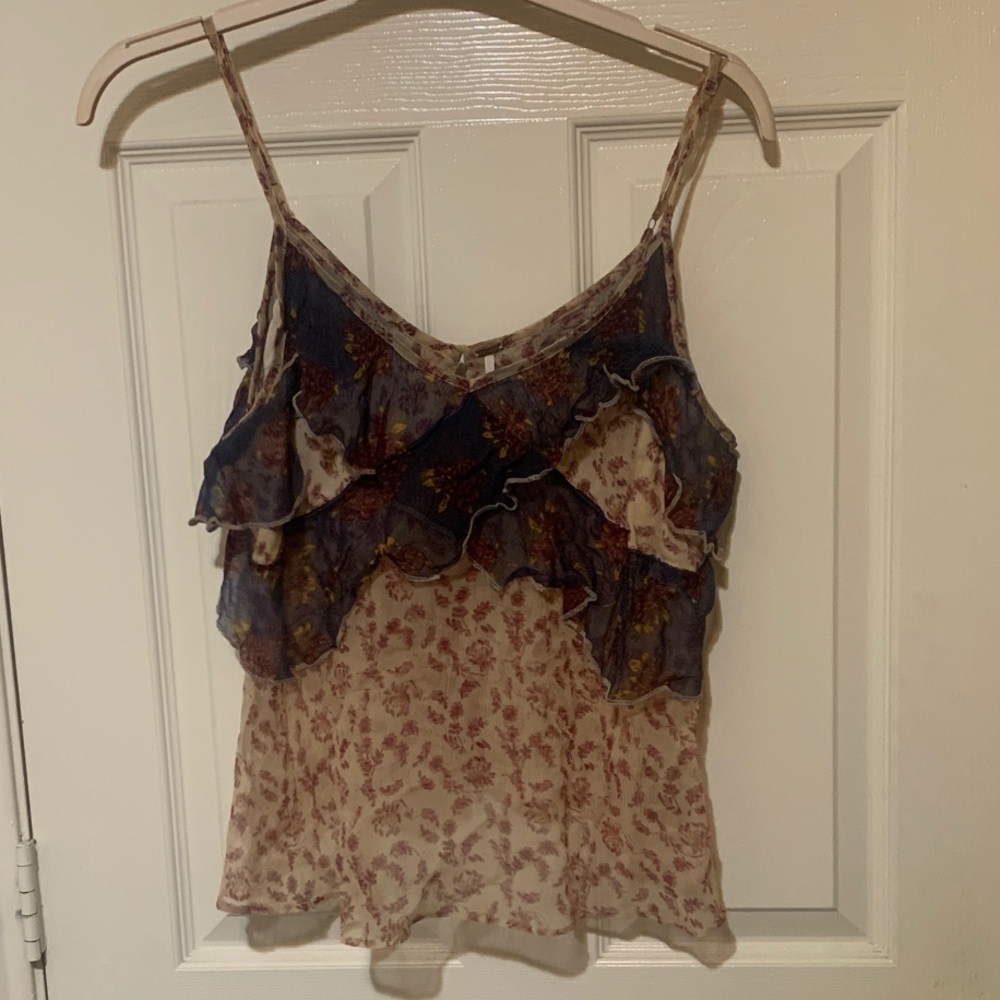 Free People Floral Ruffle Spaghetti Strap Top